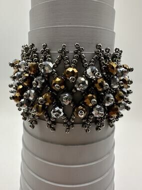 Gold And Silver Crystal Macrame Bracelet 7 Inch Woven Toggle Clap